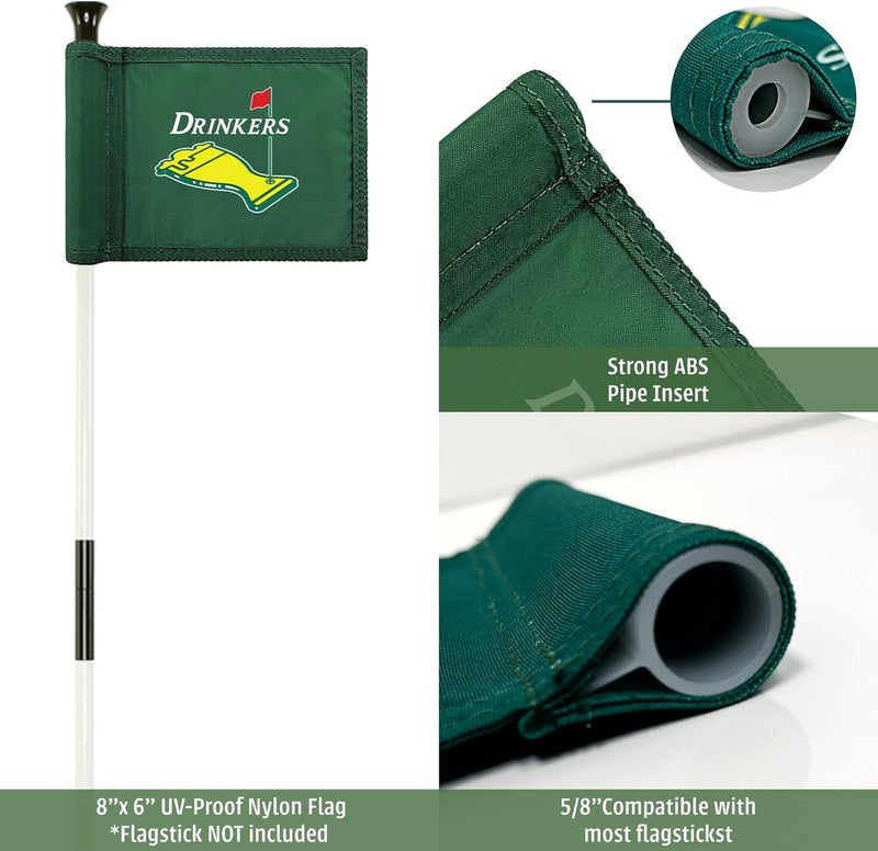 WATSY Golf Flag 8x6 Inch – 420D Nylon Double-Sided Mini Pin Flag with Tube Inset, Practice Putting Green Flags for Yard (DRINKERS - GREEN) - Image 2